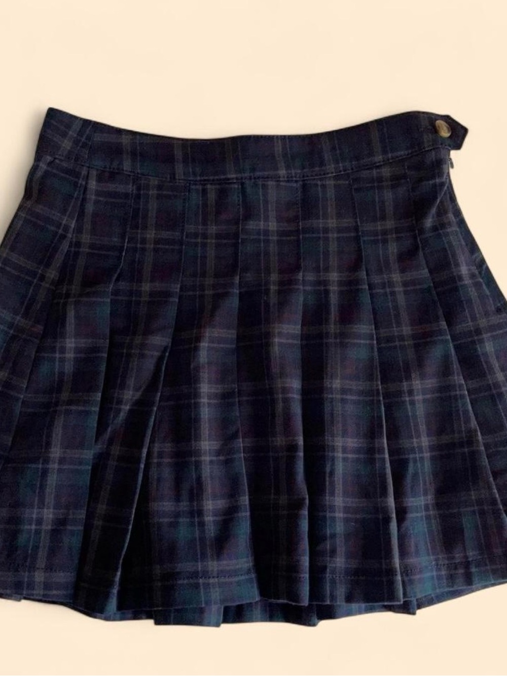 American Eagle Outfitters Navy and Green Plaid Pleated Mini Skirt